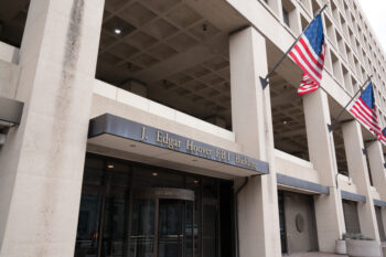 WASHINGTON, DC - MARCH 14, 2018: Front facade of the J. Edgar Hoover FBI Building in Washington DC