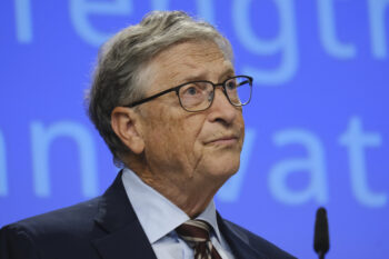 Former Microsoft CEO, Bill Gates  during the launch of a new funding partnership to eradicate polio signing ceremony in Brussels, Belgium on October 11, 2023.