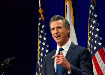Sacramento, CA - March 8, 2022: California Governor Gavin Newsom speaking at the State of the State address in Sacramento, CA.